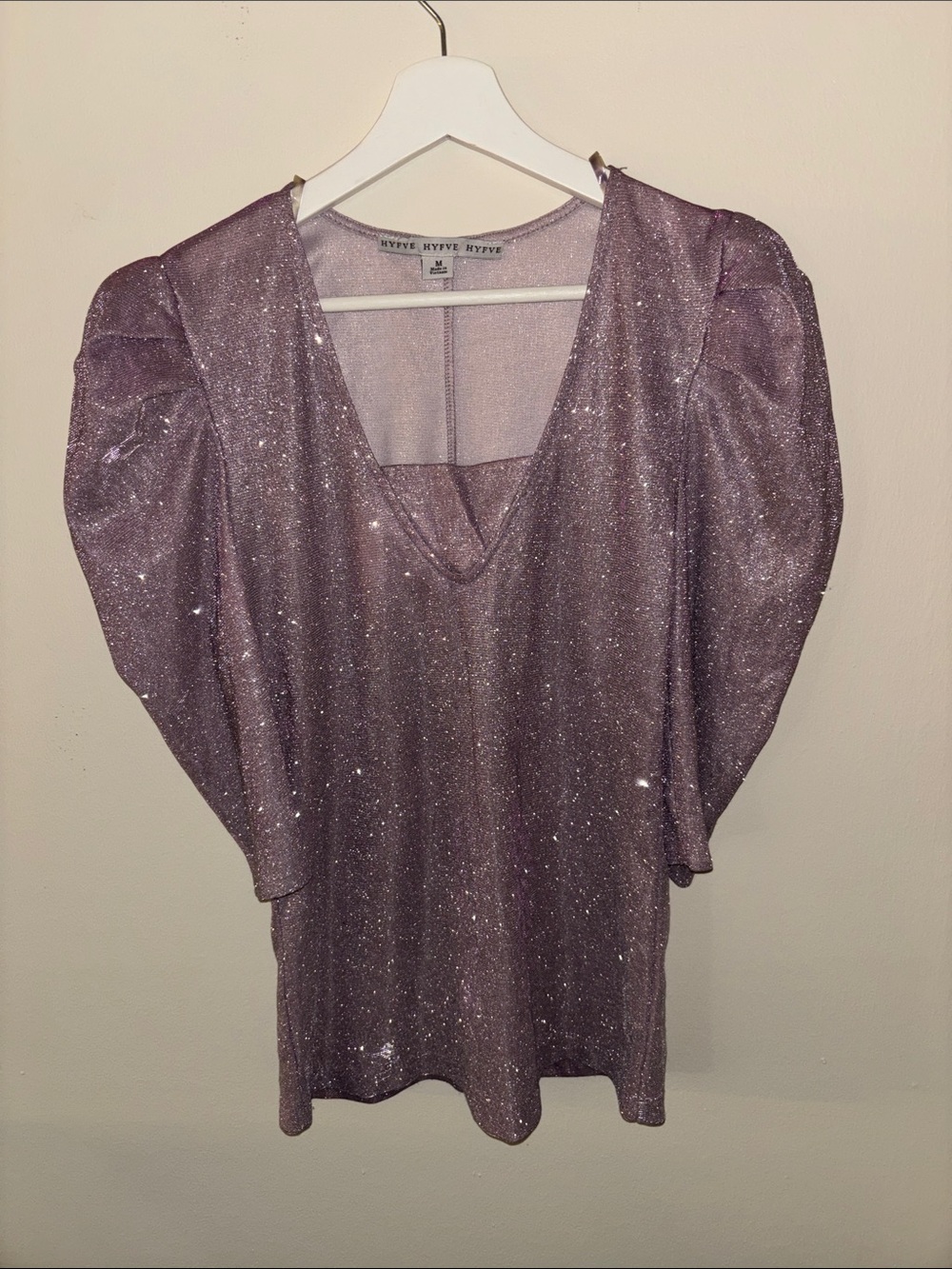 HYFVE Lilac Sparkle V-Neck Puff Sleeve Dress